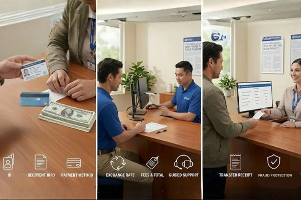Agent assisting customer with Money Transfer payment