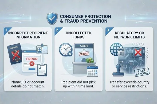 Common reasons for a money transfer returned