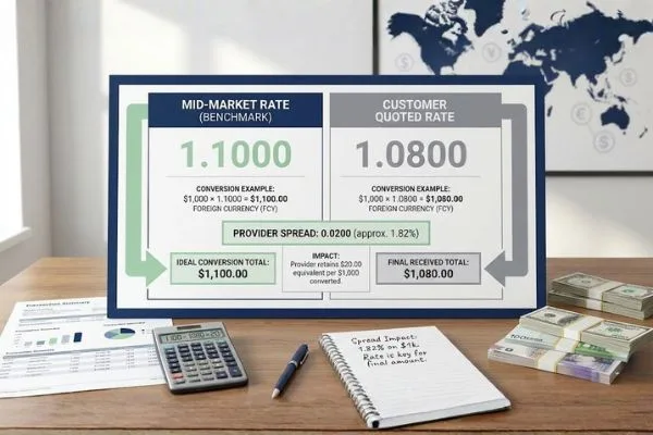 Comparación del tipo de cambio de divisas con el diferencial del proveedor