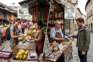 Pagar con efectivo en moneda extranjera en un mercado local en el extranjero