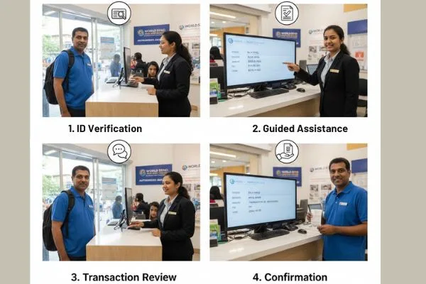 Steps of in-person assisted Money Transfer process