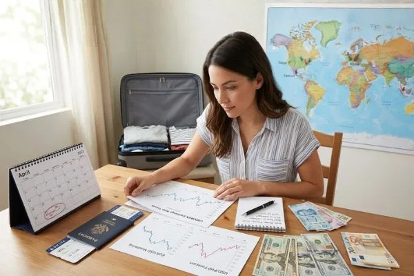 Traveler reviewing exchange charts for Currency Exchange timing