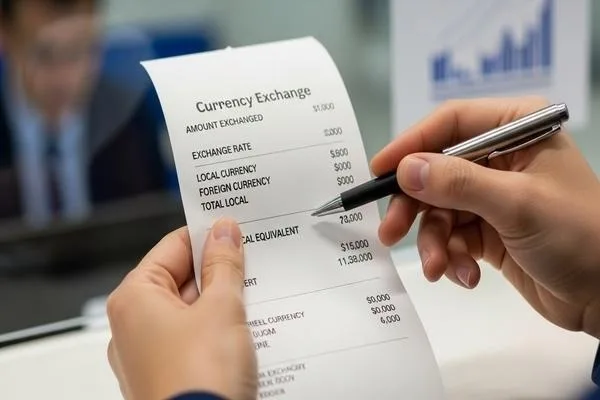 Exchange receipt verifying accurate transaction value details
