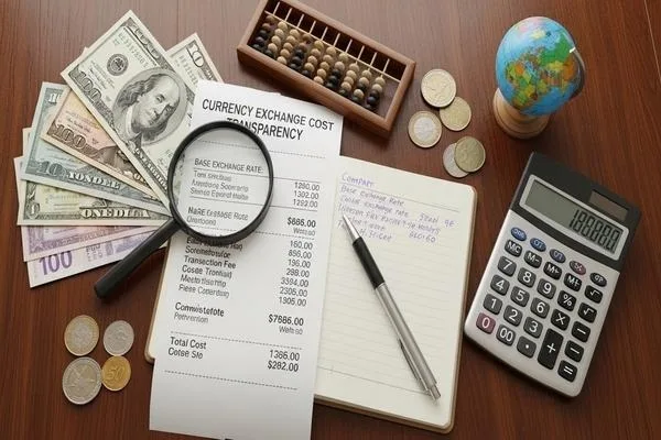 Currency exchange cost transparency breakdown with calculator