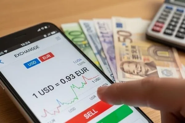 Checking real-time rates before currency exchange transaction