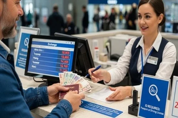 Customer providing ID based on currency exchange transaction type