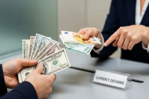 El cliente solicita denominaciones específicas durante la transacción de cambio.
