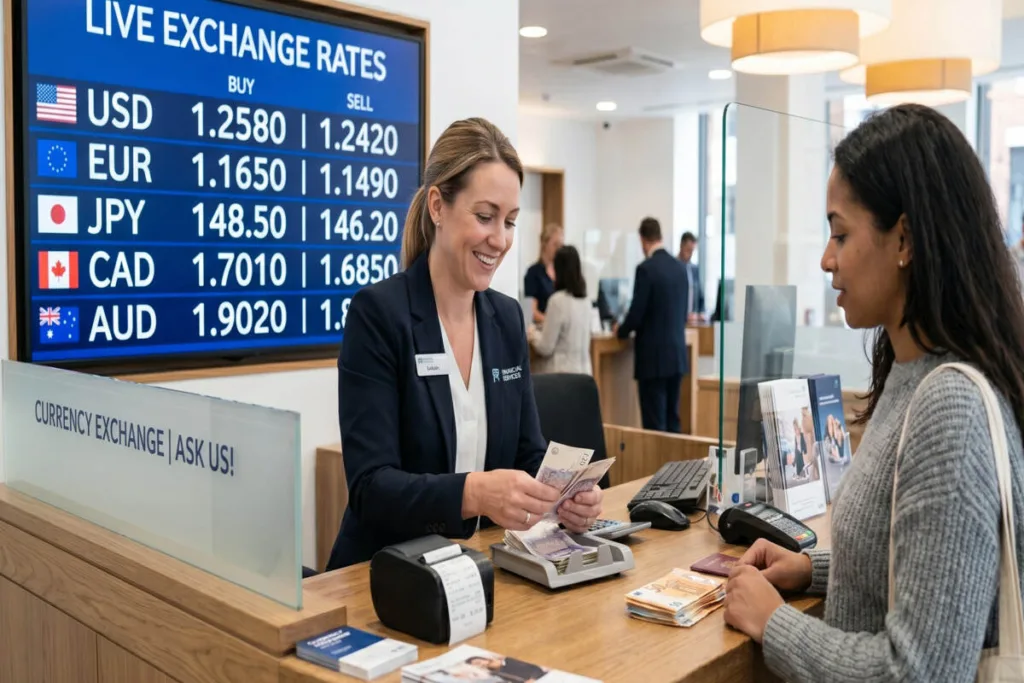 Customer completing Currency Exchange at retail counter