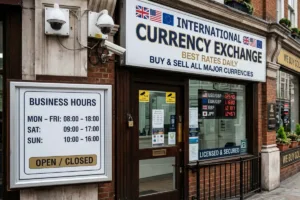 Licensed Currency Exchange shop displaying exchange rates