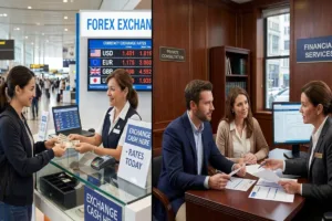 Side comparison of bank consultation and Currency Exchange transaction