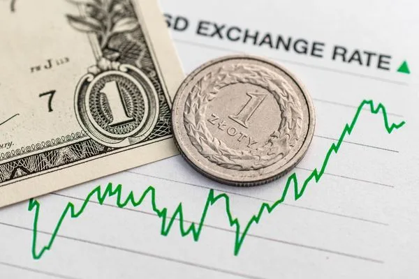 Currency Exchange Rate Chart With Dollar Bill And Coin