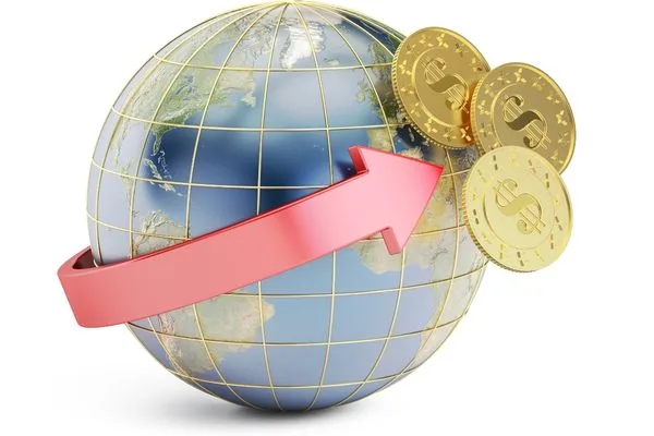 Ilustración del cambio de divisas que muestra el movimiento financiero global del dinero