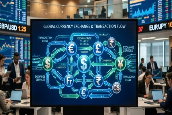 Flujo de trabajo de intercambio de divisas digitales con múltiples conversiones de moneda

