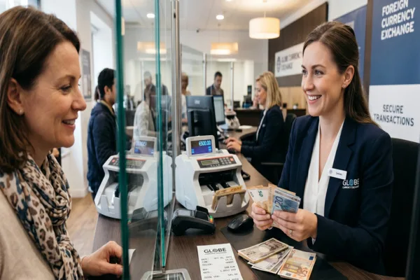 Secure Currency Exchange service interaction at retail branch