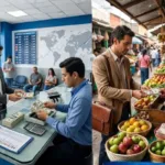 Negocio de cambio de efectivo en el mostrador del mercado local