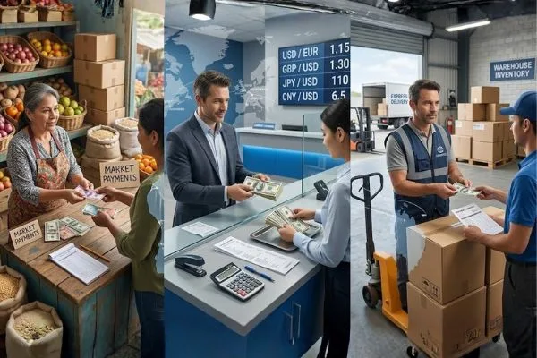 Cash payment between business and supplier at counter