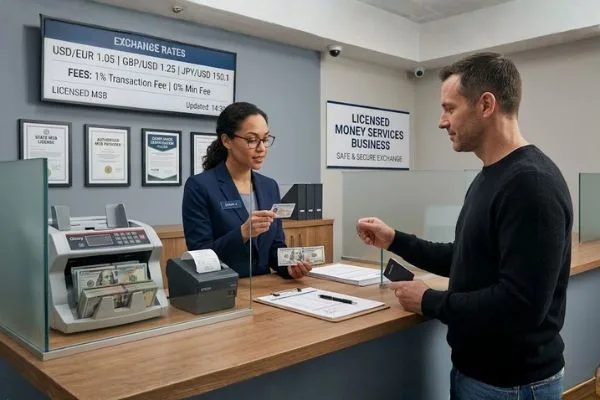 Currency exchange with ID verification and receipt