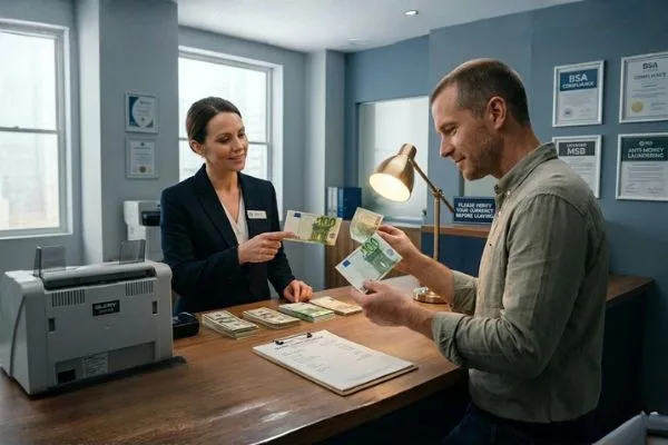 Inspecting banknotes during currency exchange transaction