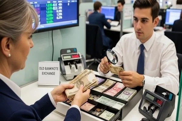 Gestión de billetes antiguos más allá del proceso estándar de cambio de divisas.
