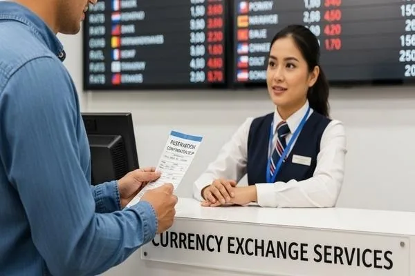 Cliente confirmando la reserva de cambio de divisas con el proveedor del servicio.
