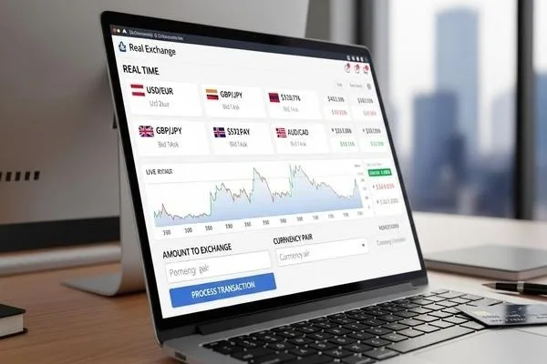 Online platform displaying currency exchange rates and transaction