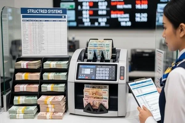 Structured systems improving currency exchange counting accuracy 
