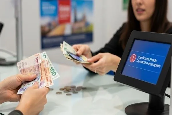 El cliente gestiona fondos incompletos durante una transacción de cambio de divisas.
