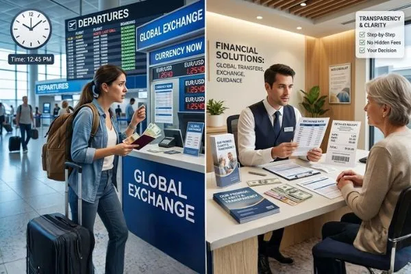 Currency Exchange retail store service and customer assistance 