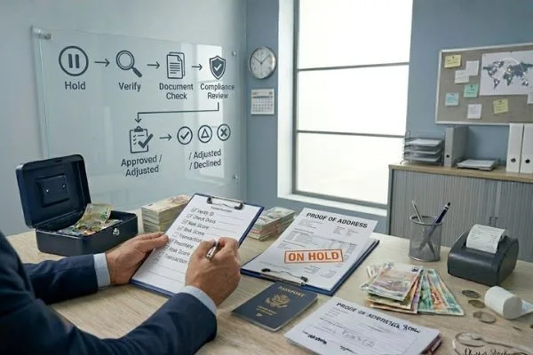 Currency Exchange review process hold verification outcomes