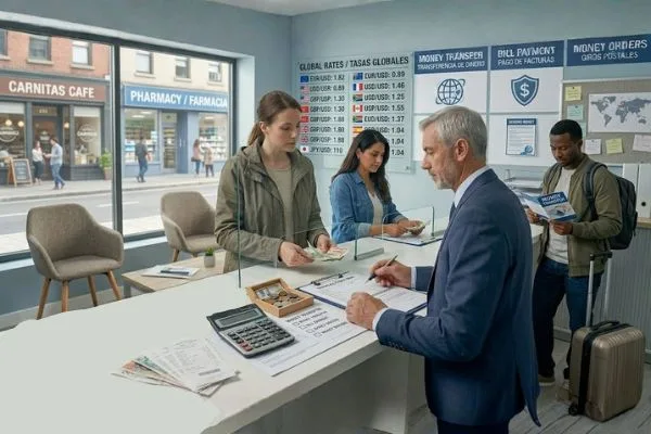 Servicios de cambio de divisas para viajeros y envíos de remesas