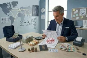 Transacción de cambio de divisas marcada para revisión