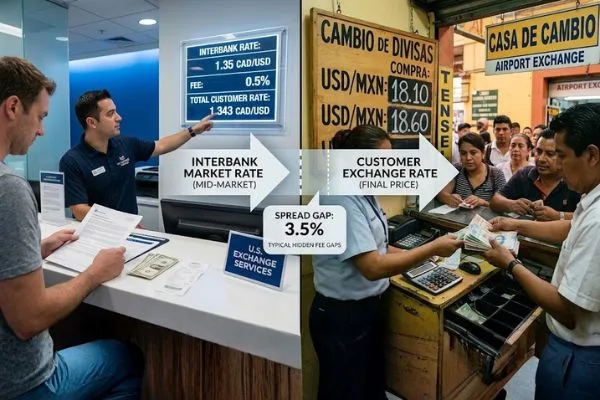 Comparación de tipos de cambio y diferenciales de divisas