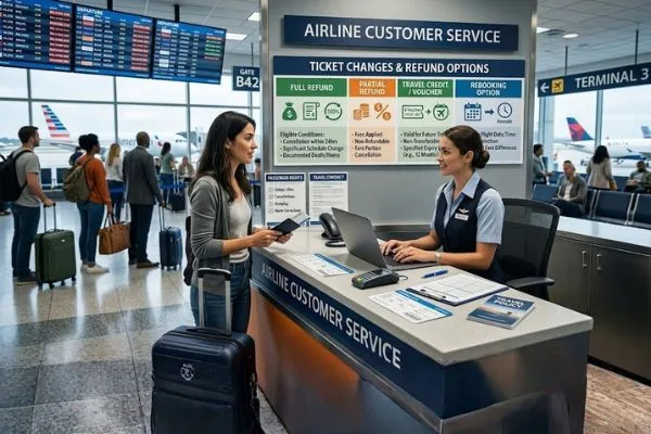 Pasajero que solicita asistencia para el reembolso de su billete de avión