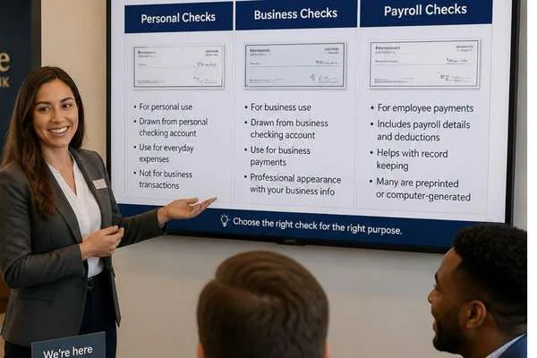 Check cashing presentation explaining different check types