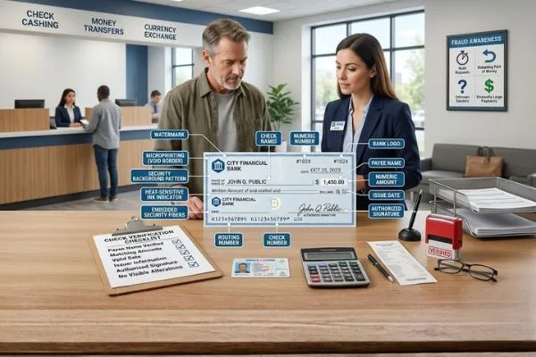 Verificación de las características de seguridad del cheque de cobro
