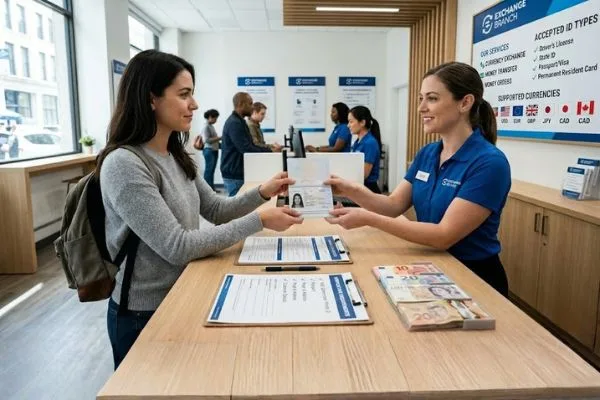 Verificación de identidad y transacción de servicio de cambio de divisas