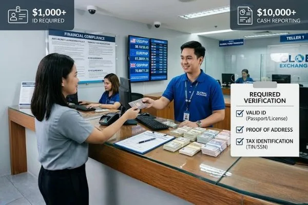 Currency exchange identity verification and reporting requirements