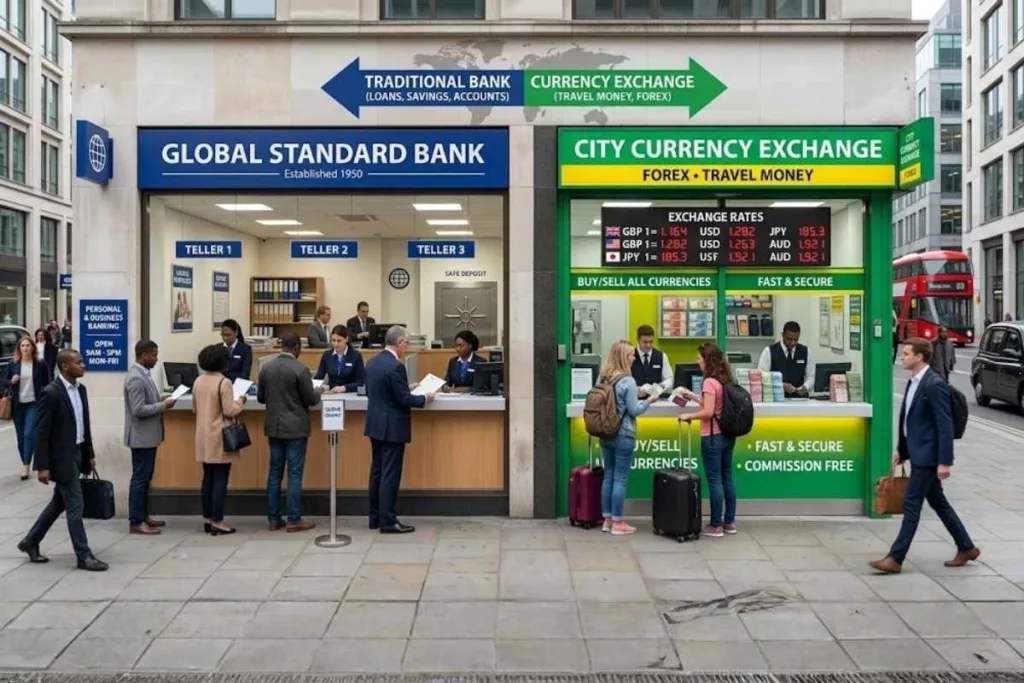 Comparación entre casas de cambio y servicios bancarios