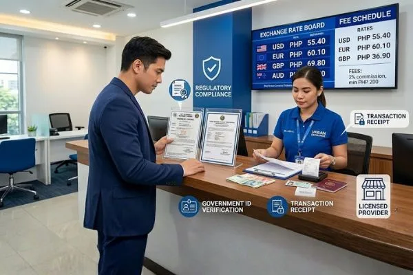 Licensed currency exchange verifying customer identification requirements