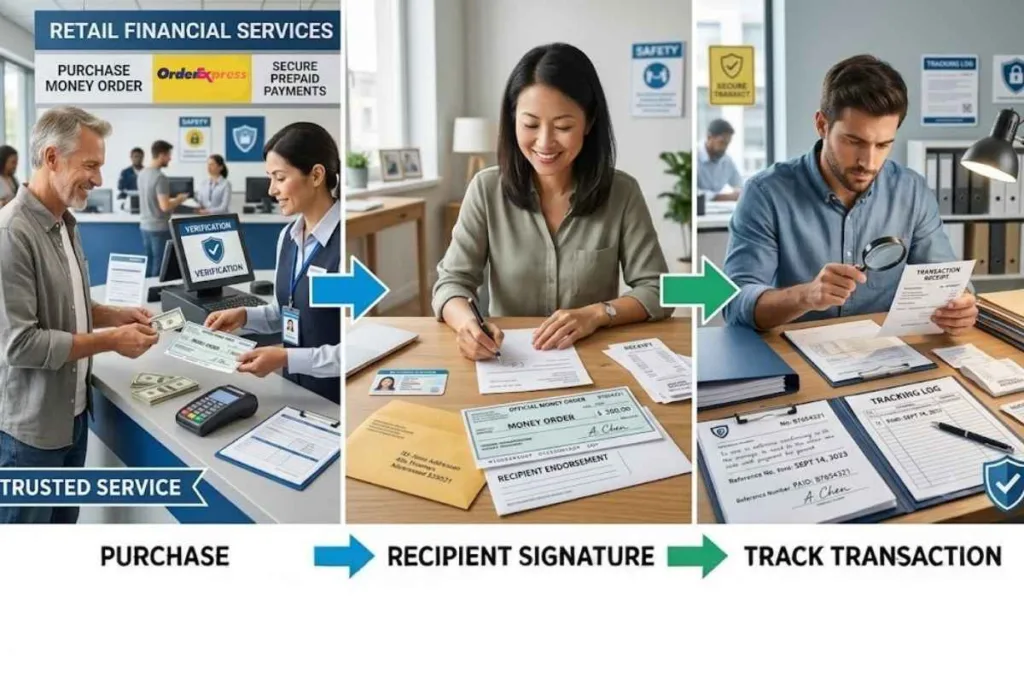 Proceso de compra, firma y seguimiento de giros postales