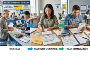 Proceso de compra, firma y seguimiento de giros postales