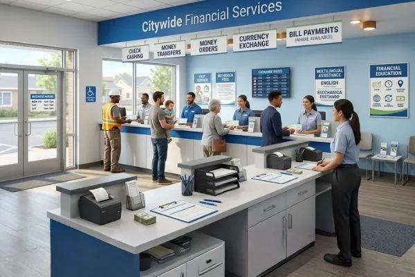 Servicio de cambio de cheques en el vecindario con múltiples servicios financieros