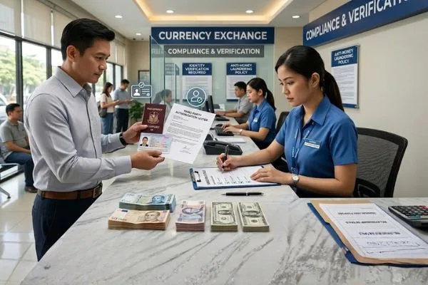 Third-party currency exchange with ID verification documents