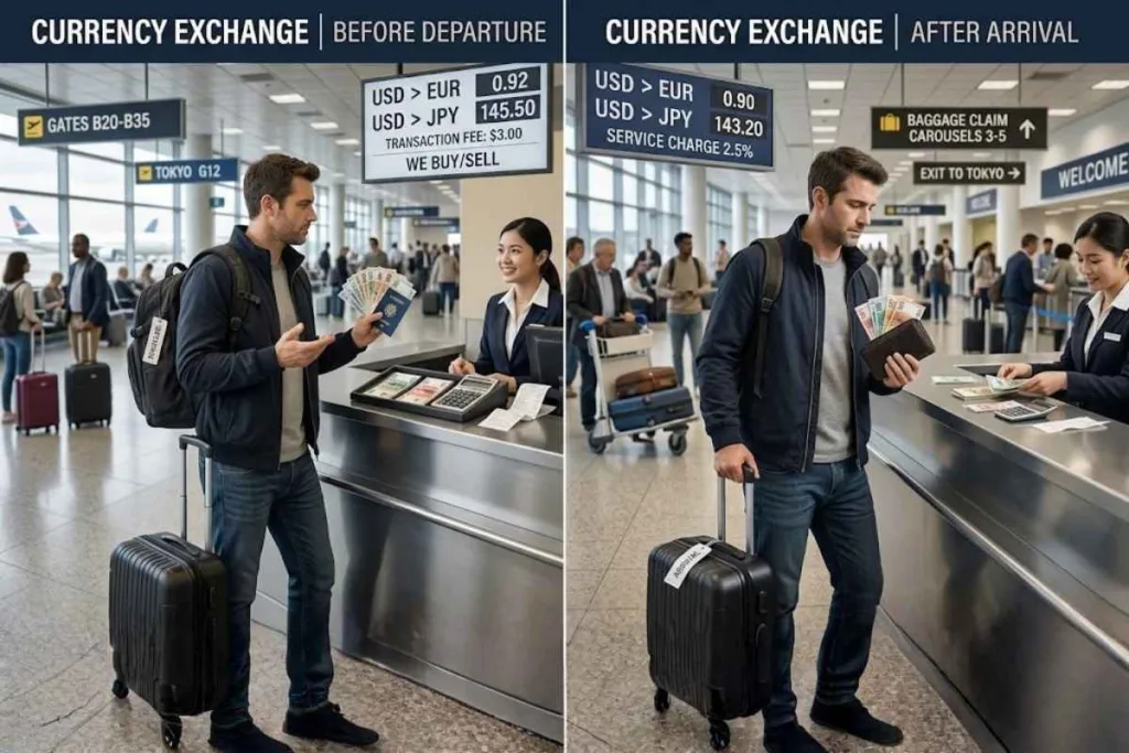 Cambie dinero antes o después de su llegada al aeropuerto