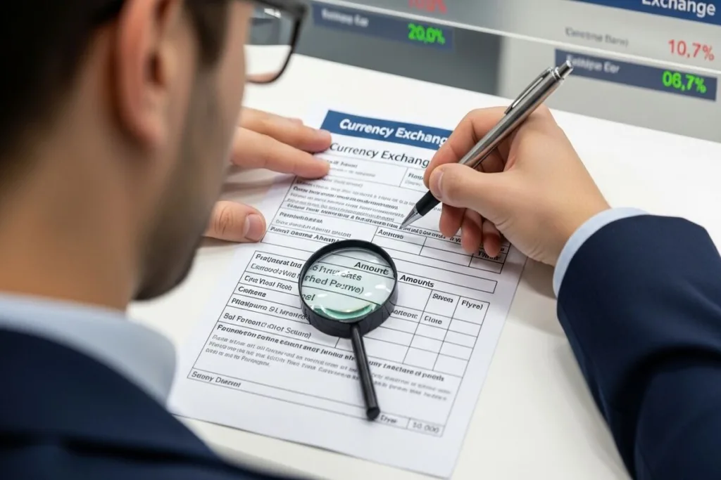 Persona rellenando el formulario de cambio de divisas con los datos de verificación