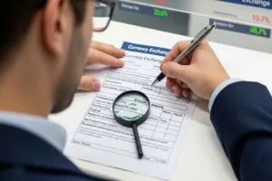 Persona rellenando el formulario de cambio de divisas con los datos de verificación