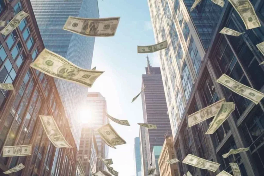 Currency Exchange Concept With Dollar Bills In City