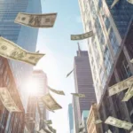 Currency Exchange Concept With Dollar Bills In City