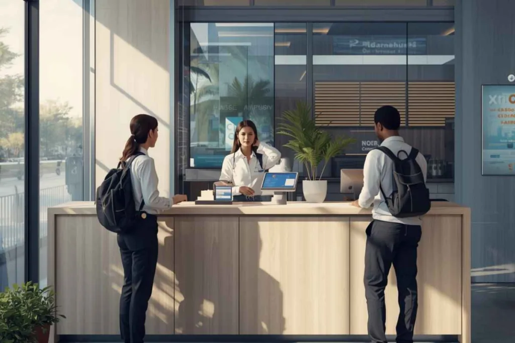 Viajeros que utilizan servicios de cambio de divisas antes de partir al extranjero