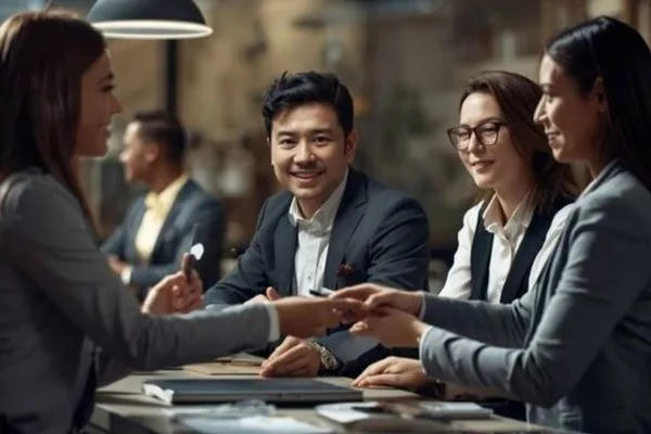 Currency Exchange Professionals Assisting Customers With Transaction Services